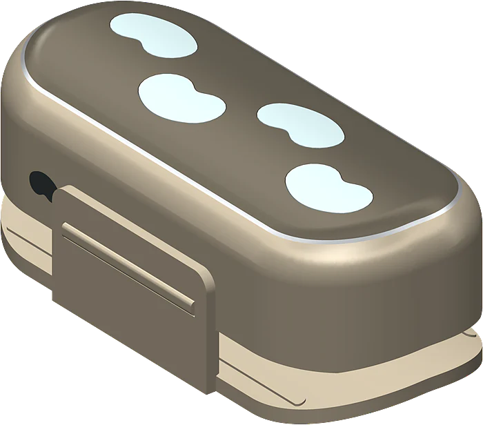 Render of the Tifik v5.1 device: cream anodised shell, darker glass with four satin paw marks and a rubber band for the collar